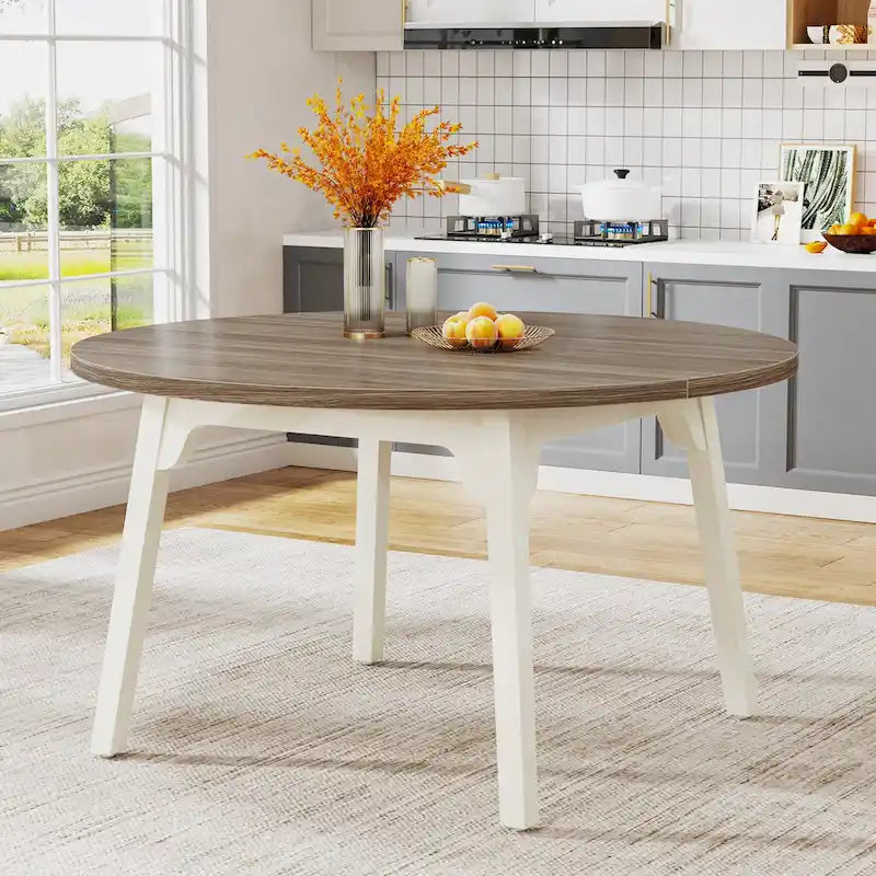 Table de salle à manger ronde pour 4 à 6 personnes, table de cuisine de ferme de 119 cm