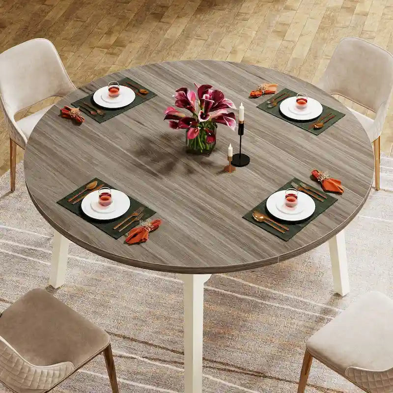 Table de salle à manger ronde pour 4 à 6 personnes, table de cuisine de ferme de 119 cm