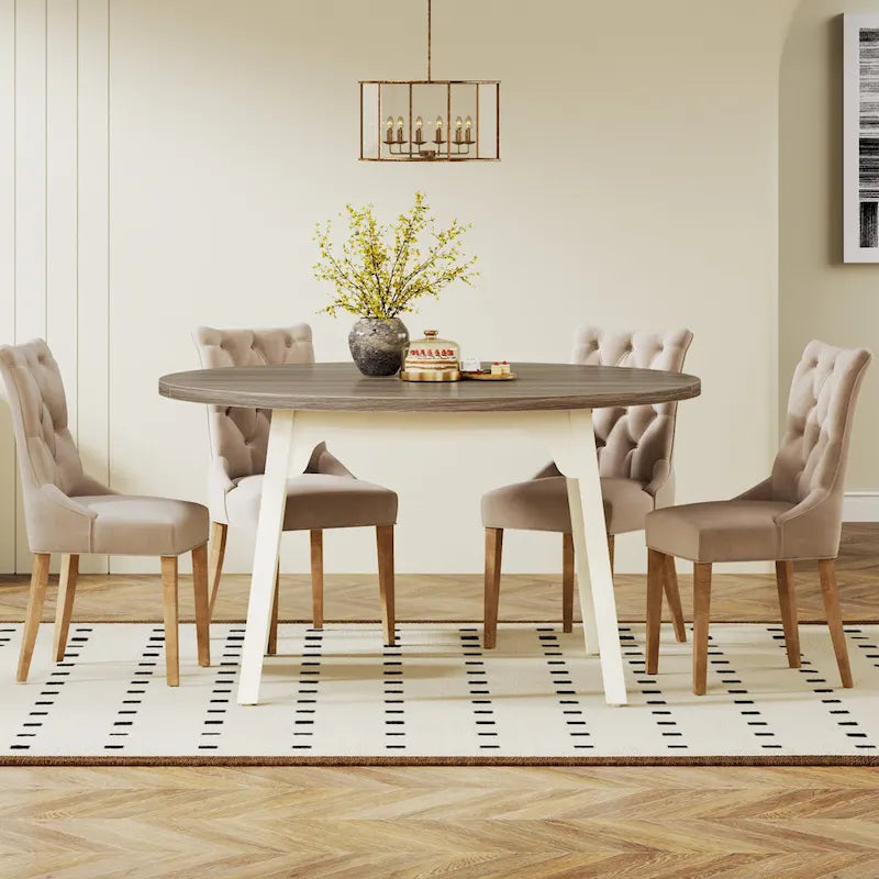 Table de salle à manger ronde pour 4 à 6 personnes, table de cuisine de ferme de 119 cm