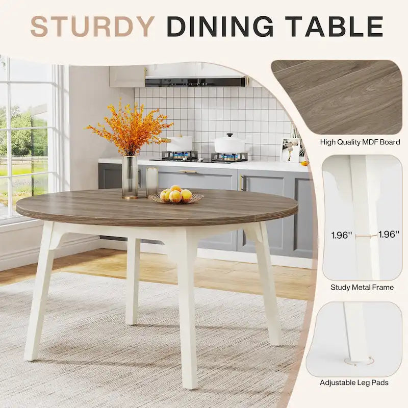 Table de salle à manger ronde pour 4 à 6 personnes, table de cuisine de ferme de 119 cm