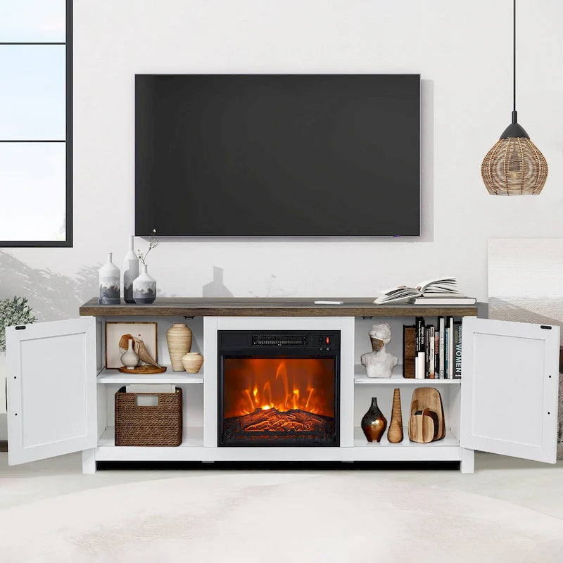 Meuble TV de ferme avec cheminée électrique de 58 po, console pour téléviseurs jusqu'à 65 po