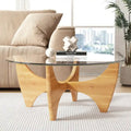 Table basse ronde en bois massif avec plateau en verre – 35,435,416