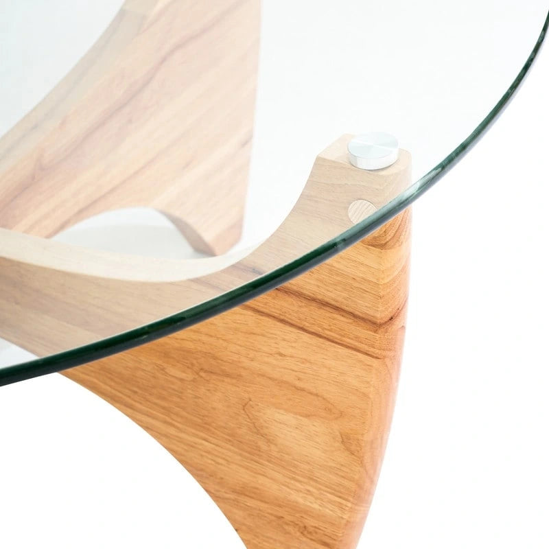 Table basse ronde en bois massif avec plateau en verre – 35,435,416
