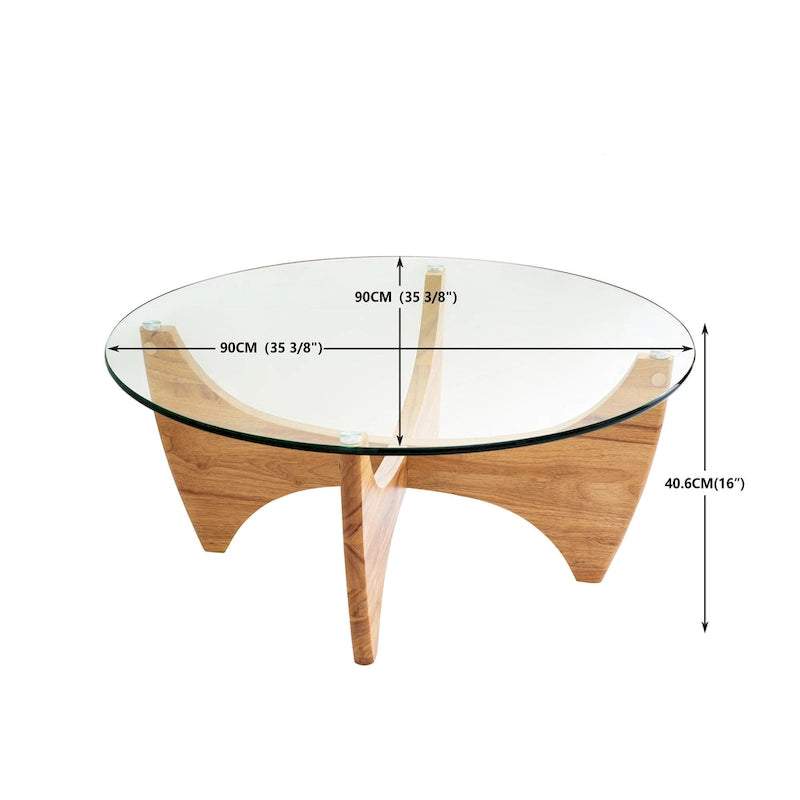 Table basse ronde en bois massif avec plateau en verre – 35,435,416