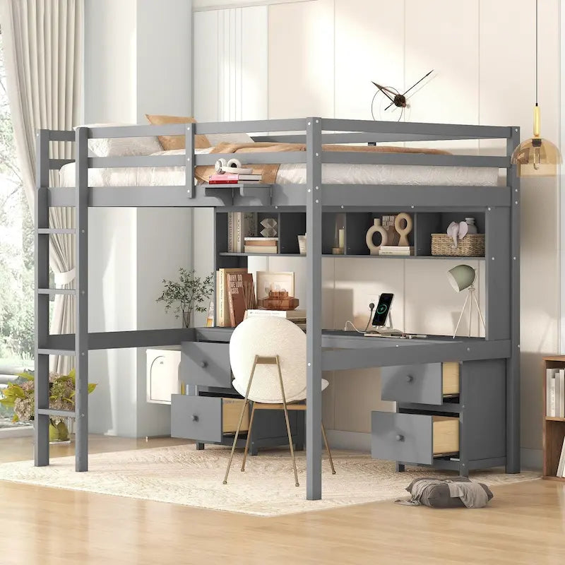 Lit mezzanine pleine grandeur avec bureau et armoires