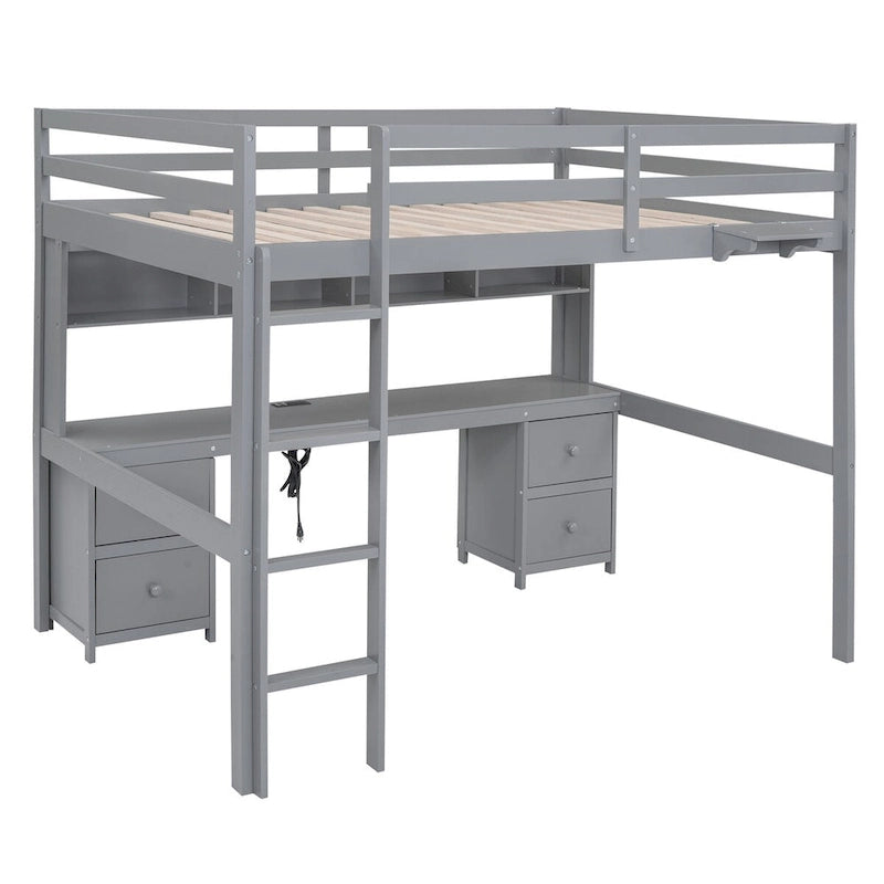 Lit mezzanine pleine grandeur avec bureau et armoires