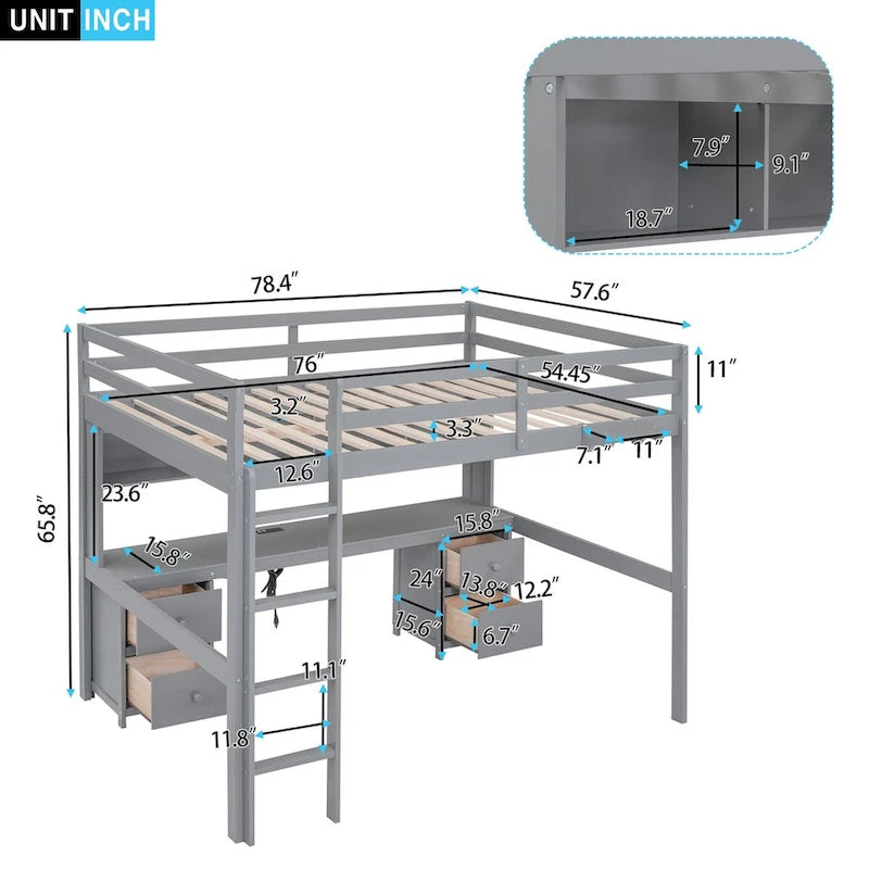 Lit mezzanine pleine grandeur avec bureau et armoires