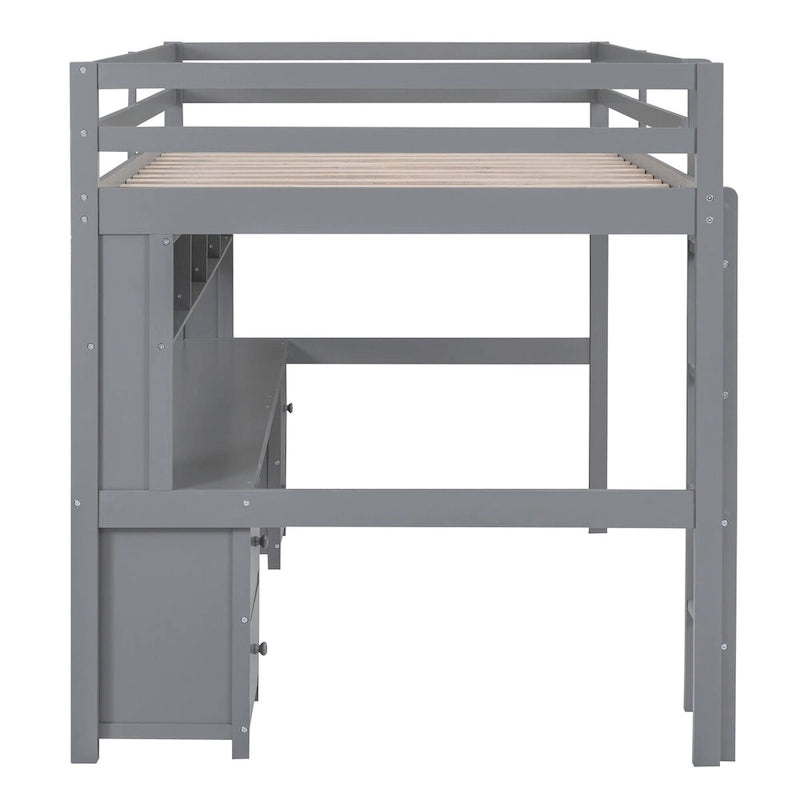 Lit mezzanine pleine grandeur avec bureau et armoires