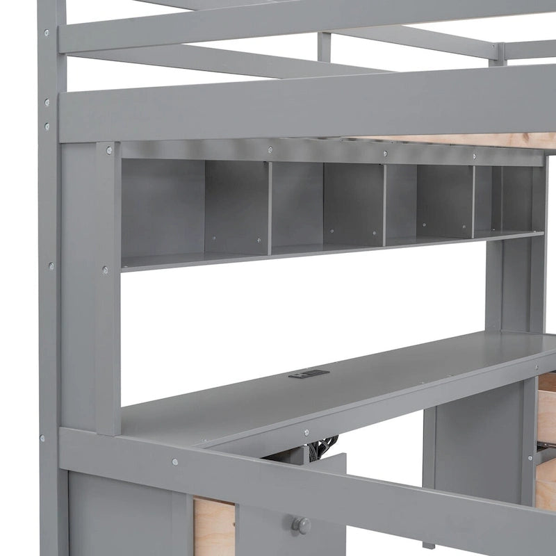Lit mezzanine pleine grandeur avec bureau et armoires