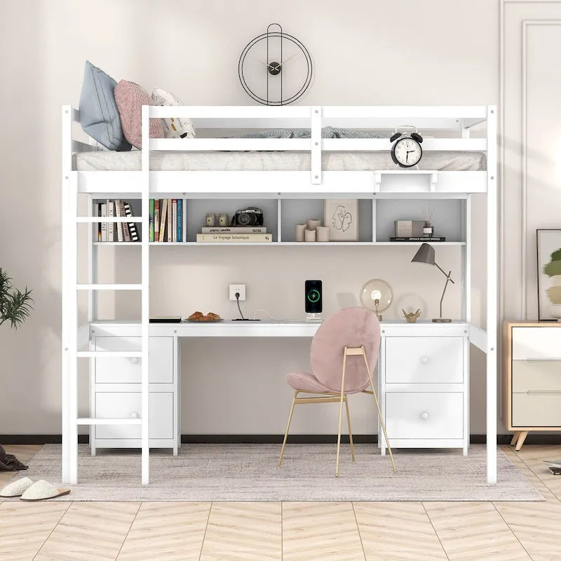 Lit mezzanine pleine grandeur avec bureau et armoires