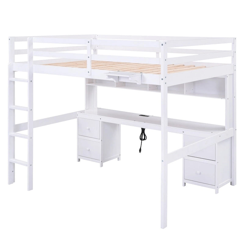 Lit mezzanine pleine grandeur avec bureau et armoires