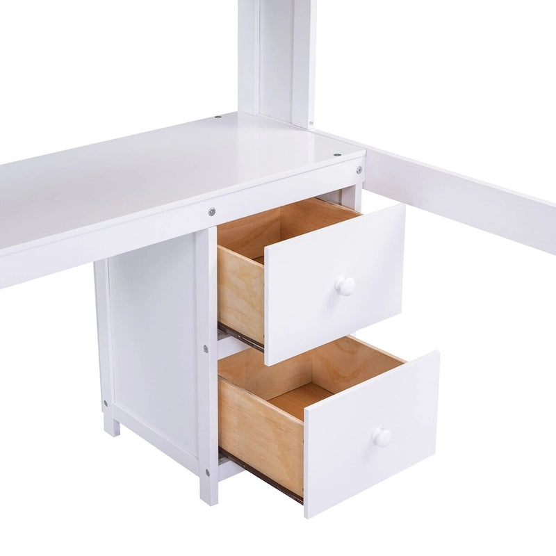 Lit mezzanine pleine grandeur avec bureau et armoires