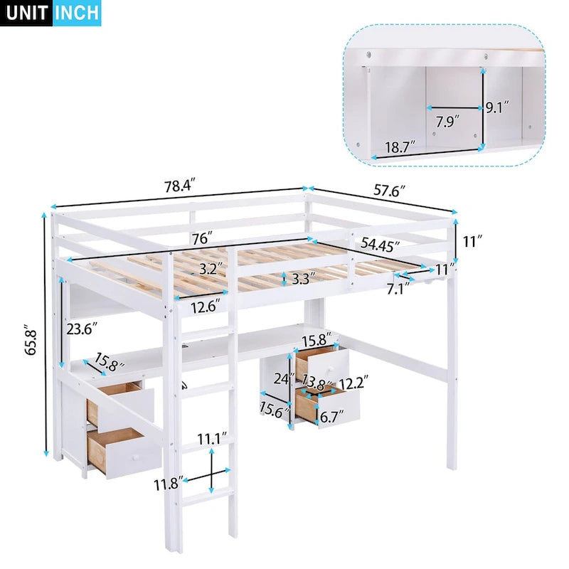 Lit mezzanine pleine grandeur avec bureau et armoires