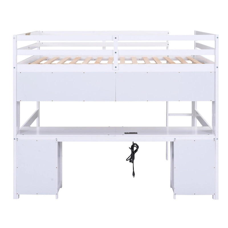 Lit mezzanine pleine grandeur avec bureau et armoires
