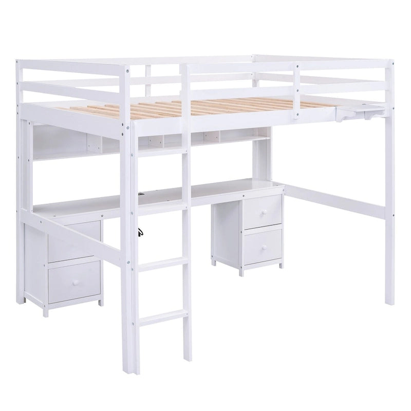 Lit mezzanine pleine grandeur avec bureau et armoires
