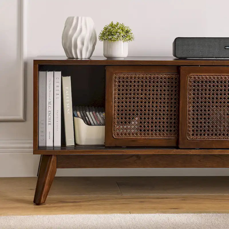 Meuble TV moderne en rotin pour téléviseur 65 pouces
