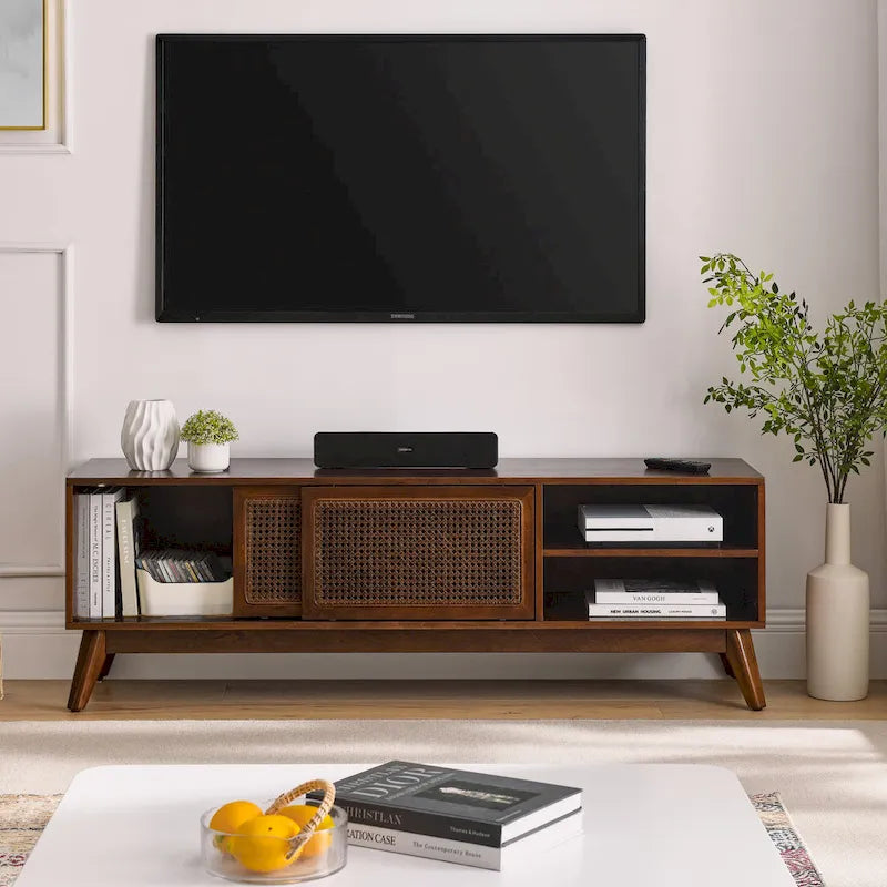 Meuble TV moderne en rotin pour téléviseur 65 pouces
