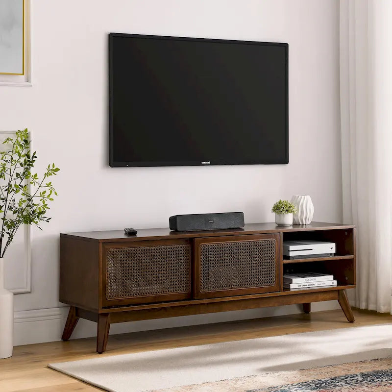 Meuble TV moderne en rotin pour téléviseur 65 pouces