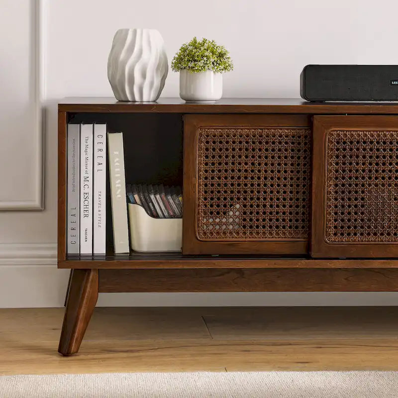 Meuble TV moderne en rotin pour téléviseur 65 pouces