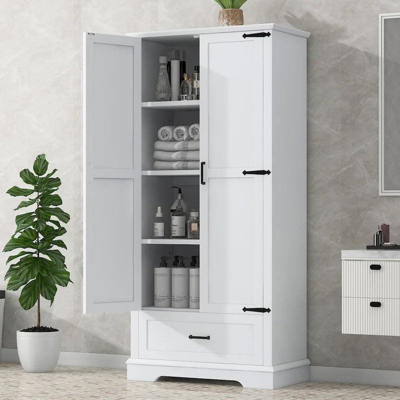 Meuble de rangement haut de salle de bain avec 2 portes, 1 tiroir et une étagère réglable