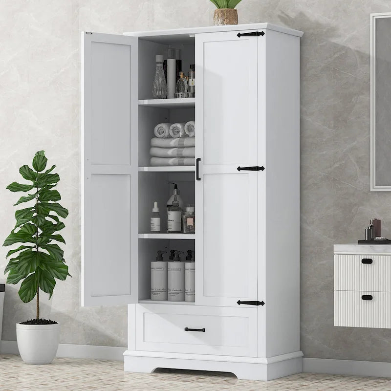Meuble de rangement haut de salle de bain avec 2 portes, 1 tiroir et une étagère réglable