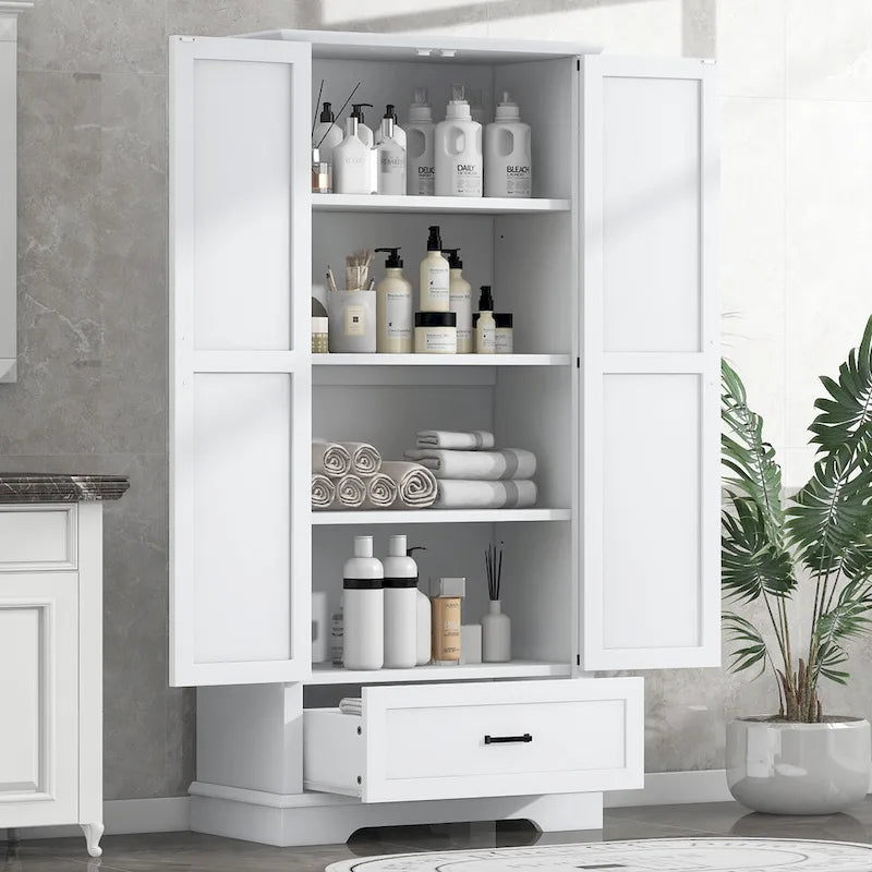 Meuble de rangement haut de salle de bain avec 2 portes, 1 tiroir et une étagère réglable