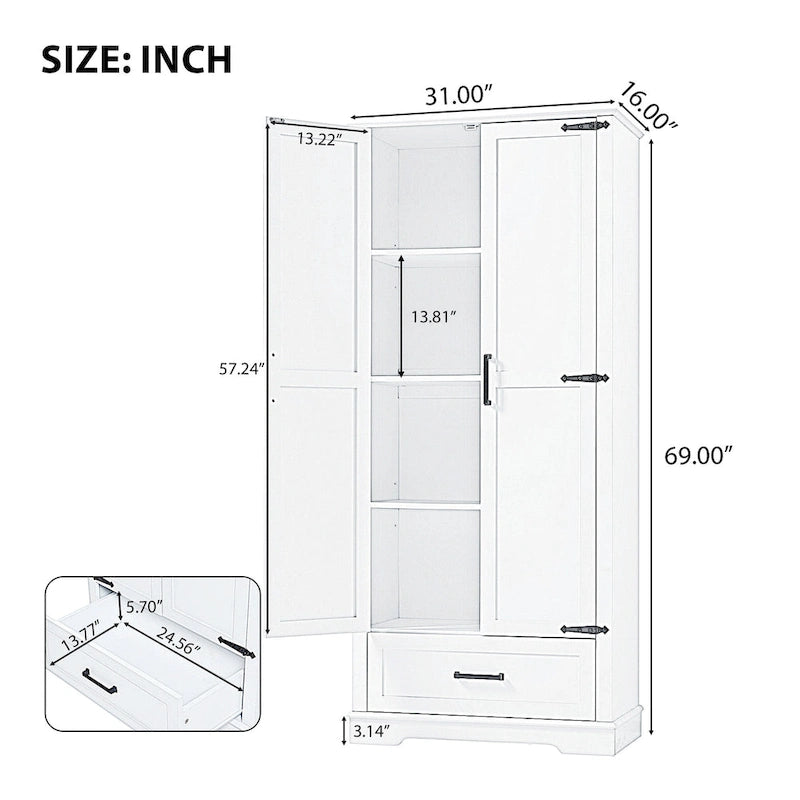 Meuble de rangement haut de salle de bain avec 2 portes, 1 tiroir et une étagère réglable