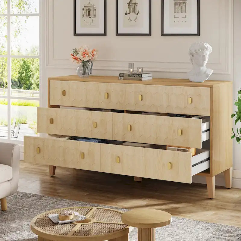 55-inch Dresser for Bedroom Chest of Drawers with Solid Wood Legs
