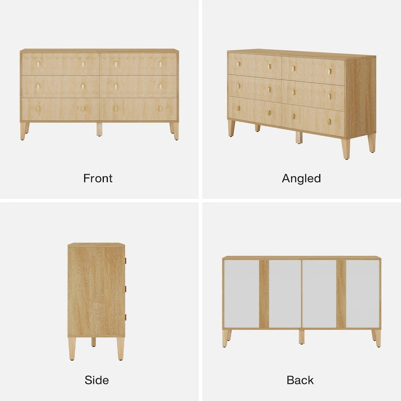 Commode de chambre à coucher de 55 pouces avec tiroirs et pieds en bois massif